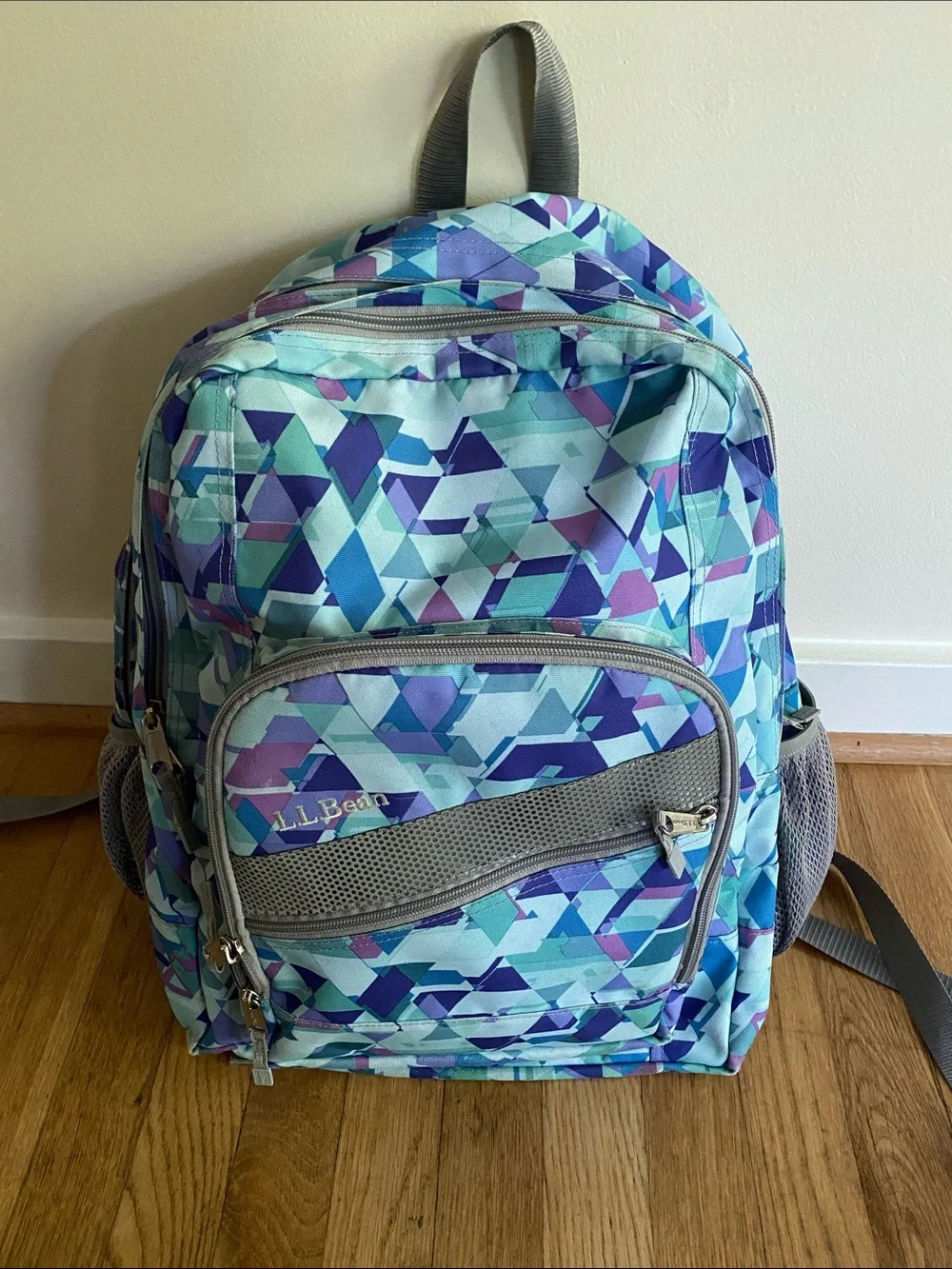 L.L. Bean Teal, Aqua & Purple Geometric Backpack